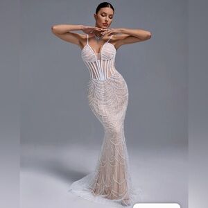 Stunning White Beaded Prom Dress